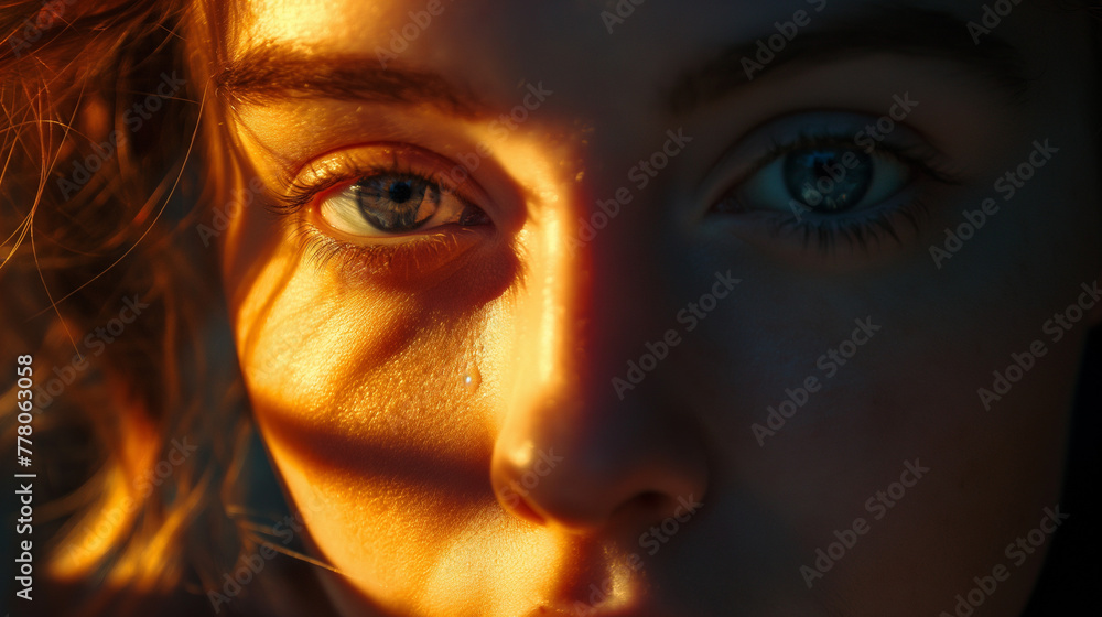 Closeup of a women face with a background