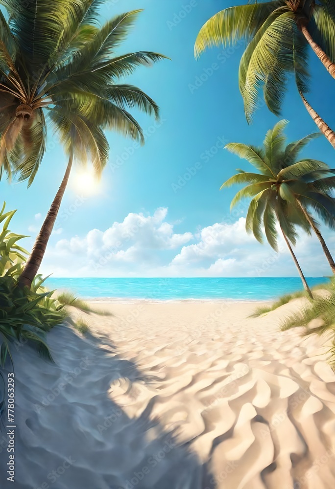 beautiful beach landscape with palm tree for poster background
