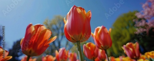 A few tulips under the blue sky, #778064493