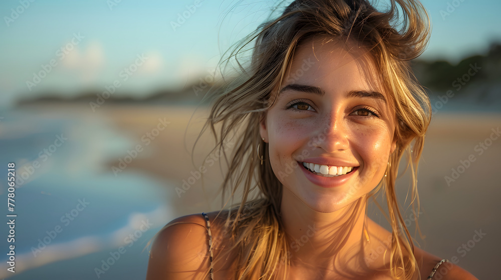 A beautiful woman smiles at the camera A beautiful woman smiles at the camera