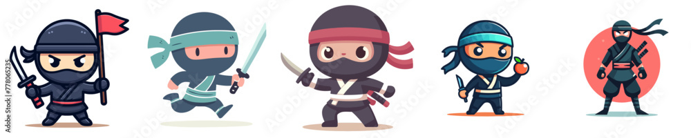 Vector illustration of Cartoon Ninja character set.