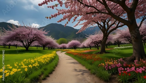 Beautiful flowers and scenery in the spring season AIGenerated