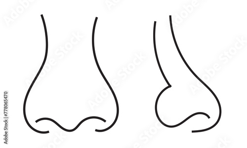 Human nose front view vector isolated. Nose icon, sense organ used for smelling. Editable stroke. Vector illustration. 