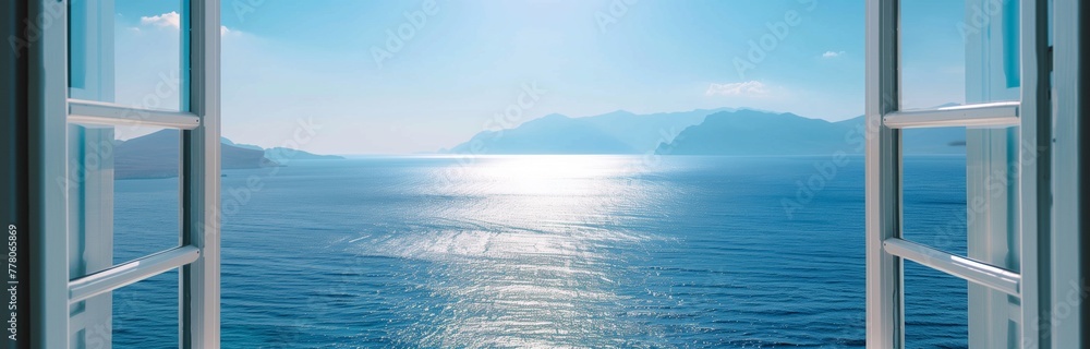 beautiful view of eagan sea in Greece on sunny day