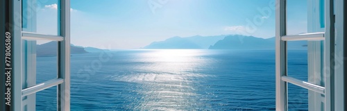 beautiful view of eagan sea in Greece on sunny day