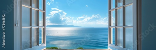 beautiful view of eagan sea in Greece on sunny day