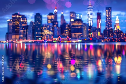 Sharpened blur of nightlife background in the skyline. Generative Ai © Mimix