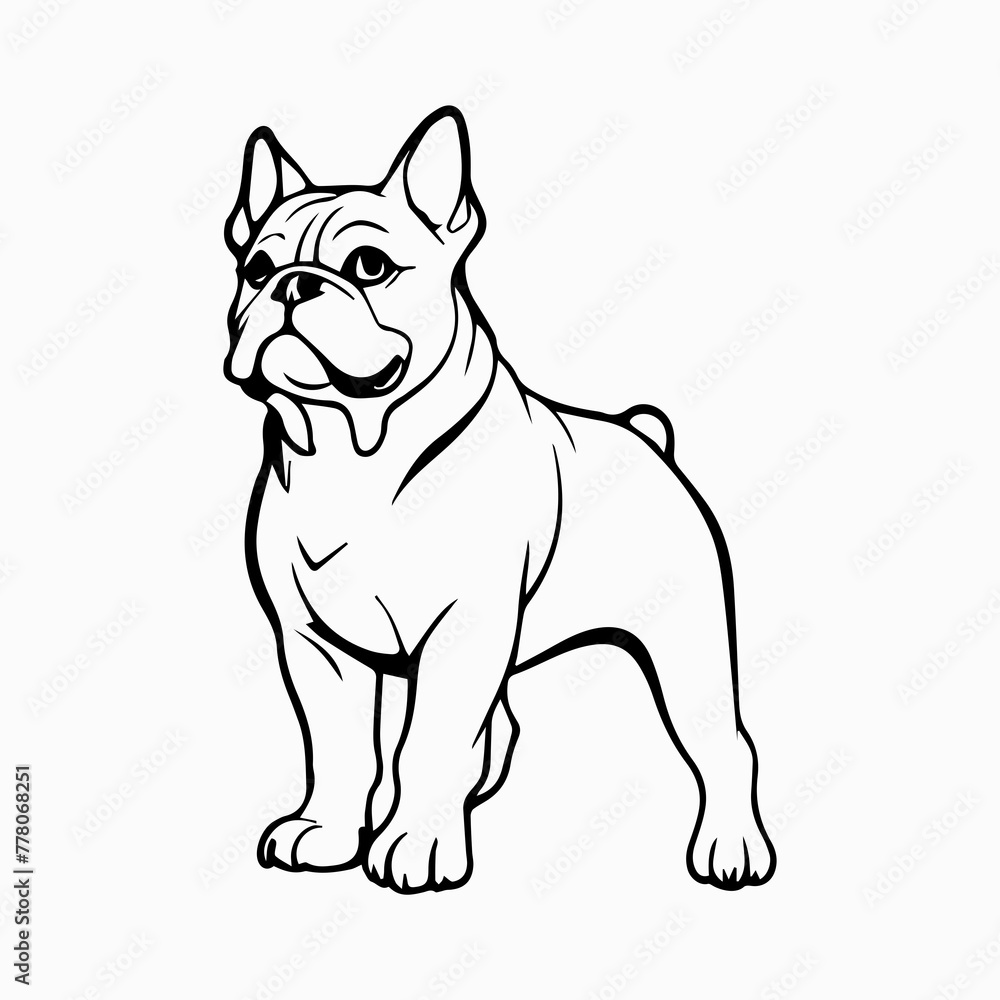 Bulldog Dog breed vector image Isolated black silhouette on white background Cute line art illustration 
