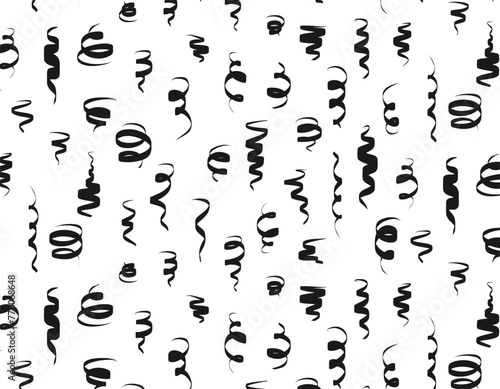 Seamless pattern of black confetti, serpentine on a white background, Pattern for holidays and parties. Vector graphics for textile and print