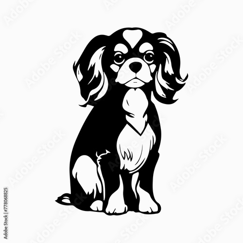 Cavalier King Charles Spaniel Dog breed vector image Isolated black silhouette on white background Cute line art illustration 
