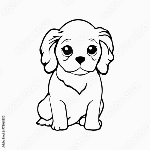 Cavalier King Charles Spaniel Dog breed vector image Isolated black silhouette on white background Cute line art illustration  