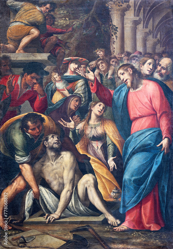 MILAN, ITALY - MARCH 6, 2024: The painting Resurrection of Lazarus in the church Chiesa di Santa Maira del Carmine by Giovan Mauro della Rovere - il Fiammenghino (1618). photo