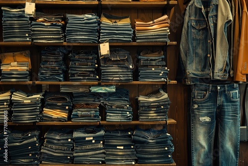 Store Clothes Boutique Pants Shelves Jeans Denim Jean. Generative Ai