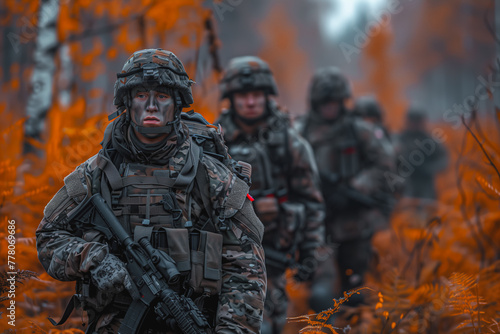 Group of Soldiers Walking Through a Forest