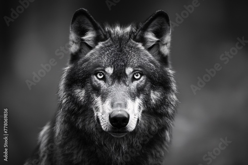 a black and white image of a wolf