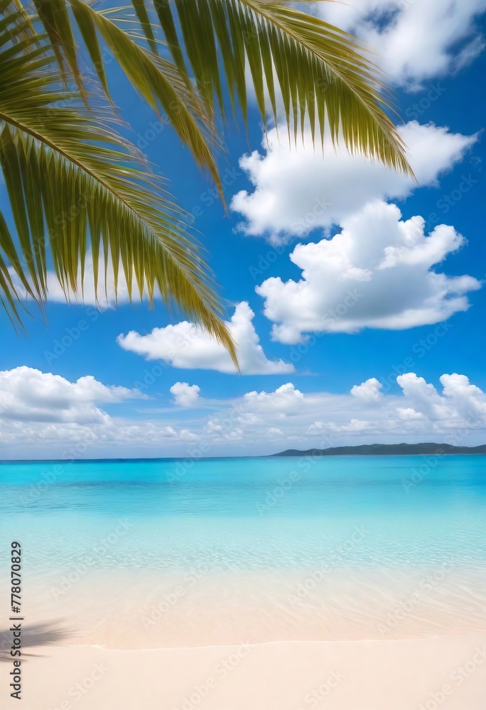Tropical beach, blue sky and sea, white sand, palm trees, summer composition, concept for advertising design, posters, landscape background. 9:16 format Tropical beach, blue sky and sea, white sand, palm trees, summer composition, concept for advertising design, posters, landscape background. 9:16 format