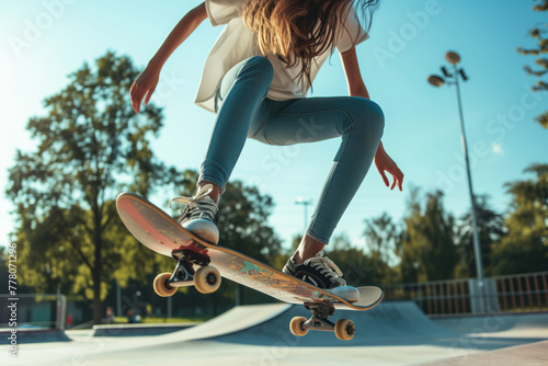 Girl state in park, extreeme sport photo