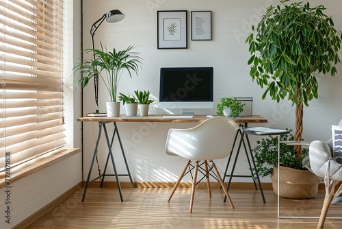 Minimalist Interior Office Space Flooded with Abundant Natural Light and Tranquil Vibes
