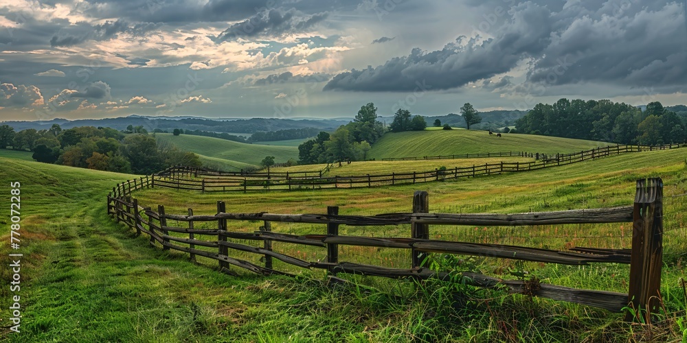 Equestrian Barrier Winds Along Hill in Countryside Kentucky.