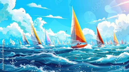 A painting of a large body of water with many sailboats on it