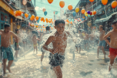 Thai people and tourist playing water and having fun at Songkran festival, Water festival, The tradition Thai new year
