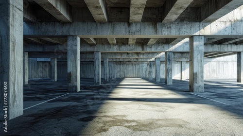 Concrete architecture with car park  empty cement floor.