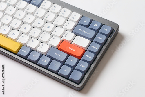 Cute and slim mechanical keyboard. Programming keyboard on a white background