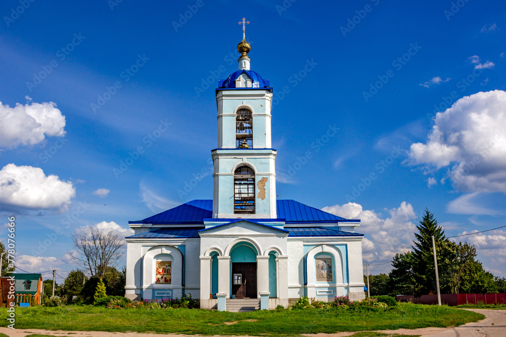 Ivanovskoe, Russia - August 2018: View of the building of the old church of the Nativity of the Blessed Virgin Mary of the 18th century in the village of Ivanovskoe