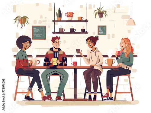 friends' gathering in cozy coffee shop