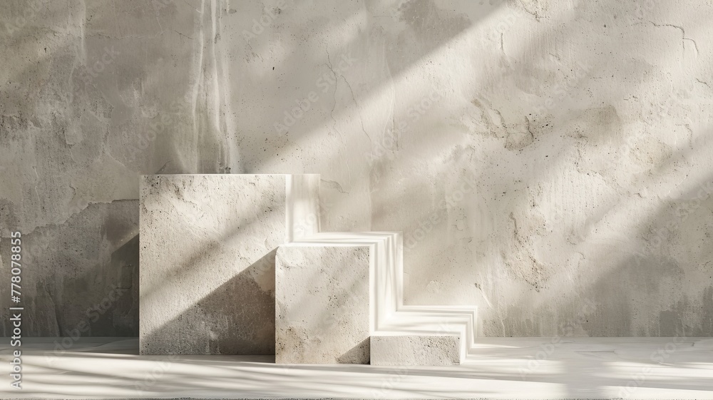 A high end e-commerce photoshoot, premium background, no products, very minimalistic, stone blocks, white and cold tones A high end e-commerce photoshoot, premium background, no products, very minimalistic, stone blocks, white and cold tones