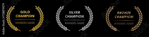 Winners laurel wreath logo type vector icons . elegant gold silver bronze awards