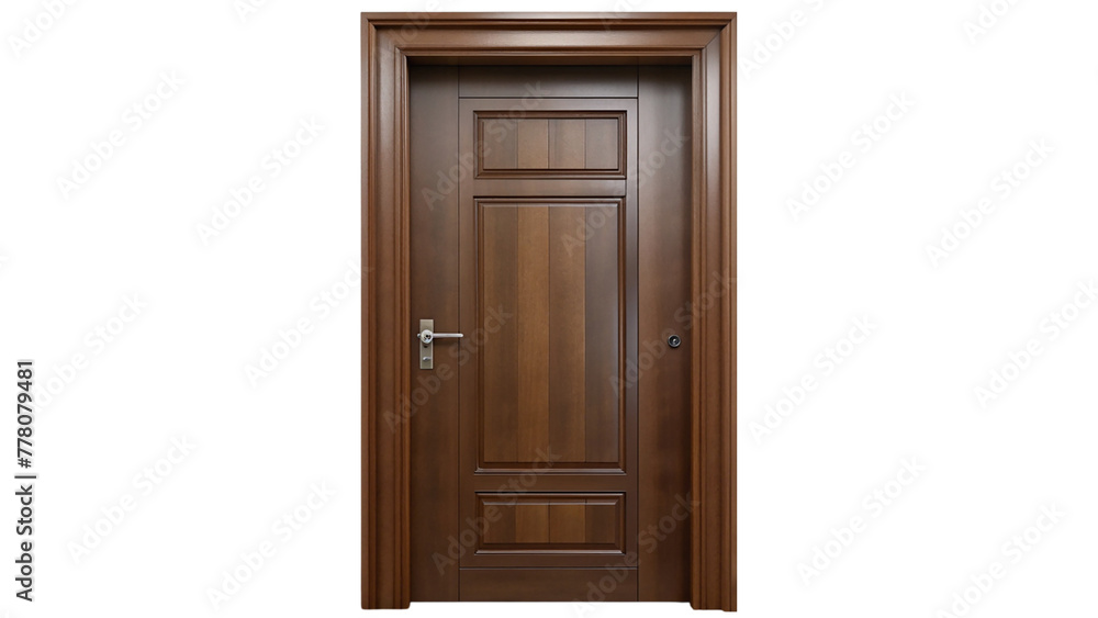 Brown wooden door on transparent background.