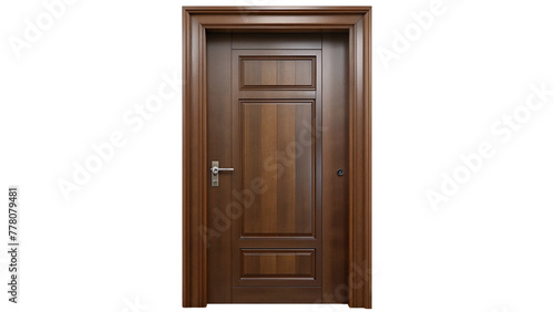 Brown wooden door on transparent background.