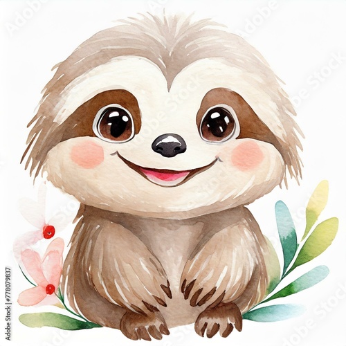 Namalowany mały uśmiechnięty leniwiec ilustracja