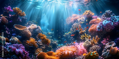 Breathtaking Underwater Coral Reef Ecosystem Bathed in Soft Sunlight Showcasing a Vibrant Diverse and Thriving Marine World