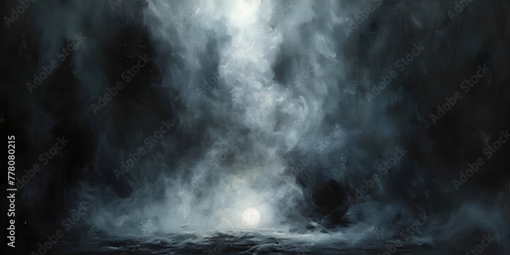 Ethereal Dance of Fog and Spotlight on Dramatic Black Canvas Ethereal Dance of Fog and Spotlight on Dramatic Black Canvas