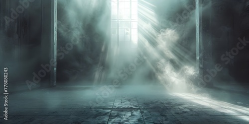 Muted Light Emerging Through Thick Fog Casting a Soft and Dreamlike Atmosphere on the Dark Floor