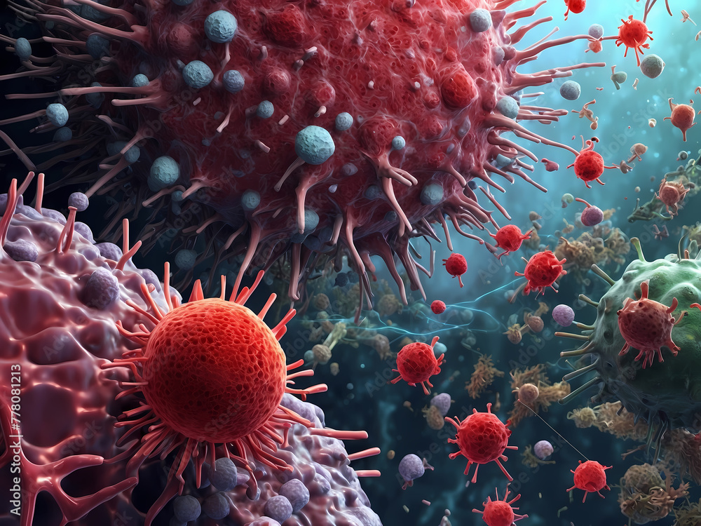 Naklejka premium 3D DNA, Virus, and Bacteria in Cosmic Blue Light Fractal Art