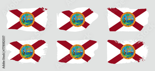 Florida state flag collection with palette knife paint brush strokes grunge texture design. Grunge United States brush stroke effect set