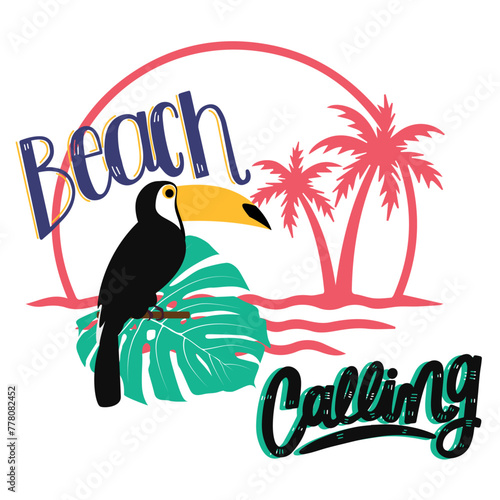 T-shirt Graphic Print, Tropical Summer print, Beach calling, Rotary or screen print, Fabric print