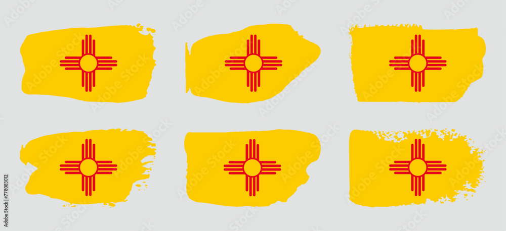 Obraz premium New Mexico state flag collection with palette knife paint brush strokes grunge texture design. Grunge United States brush stroke effect set