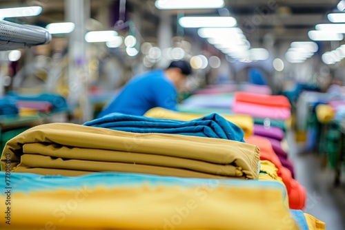 clothes on the racks of a garment factory