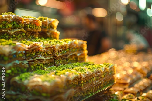 Turkish baklava, traditional oriental sweet. with nuts, honey, puff pastry - a must try in Istanbul