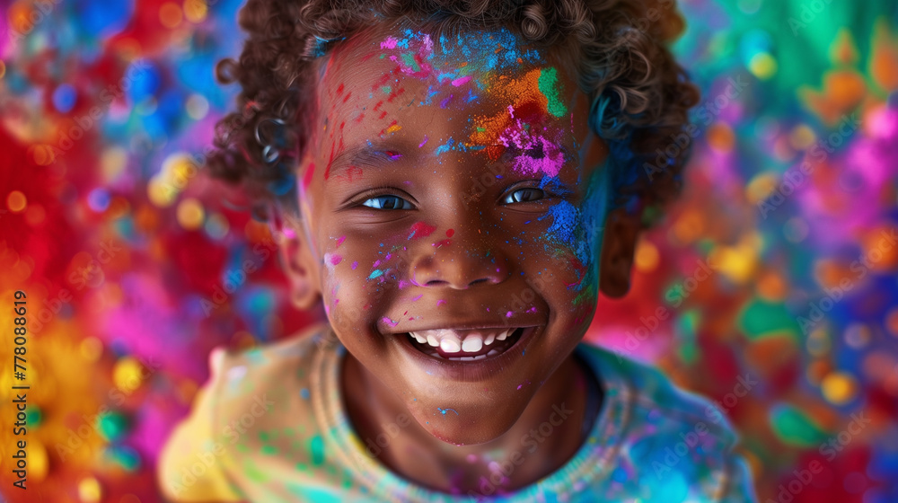 Cheerful boy at the festival of colors Holi Cheerful boy at the festival of colors Holi