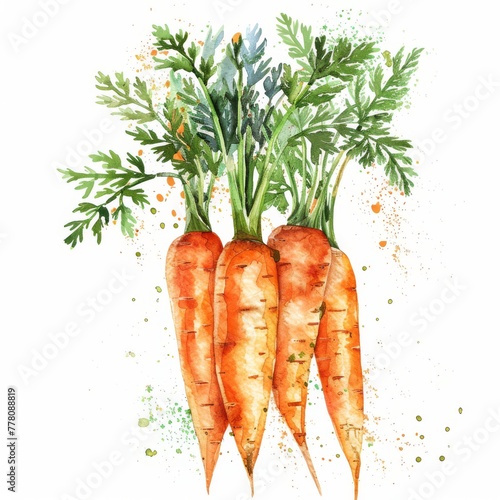 Vibrant carrots watercolor clipart, professional look, white canvas