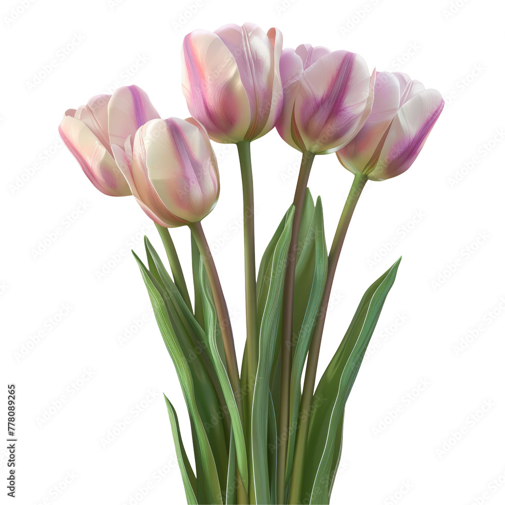 Fototapeta premium Three pink tulips in vase against Transparent Background