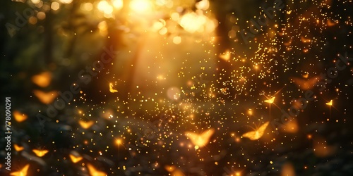 Golden Fireflies Dancing in Twilight Frame of Radiant Sparkles and Shimmering Light
