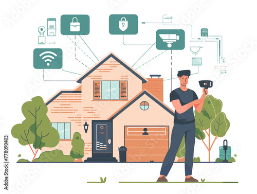 animated home video security camera system illustration