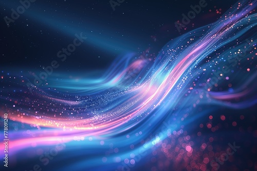 Abstract futuristic illustration of flowing energy lines with bokeh lights