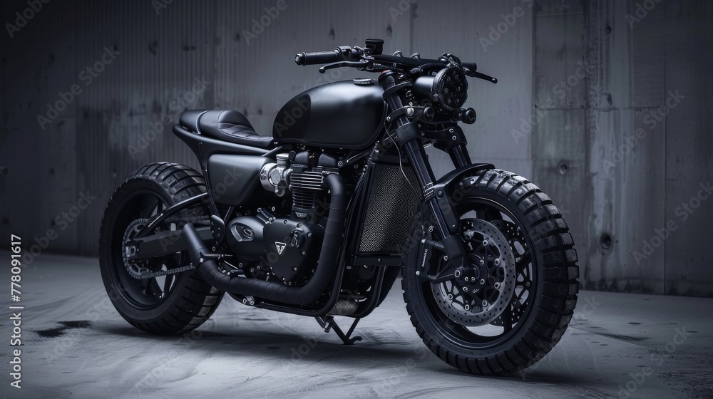 Custom matte Triumph motorcycle, retro-modern design Custom matte Triumph motorcycle, retro-modern design